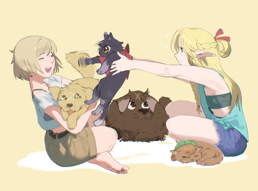 marcille donato, falin touden, laios touden, senshi, chilchuck tims, and 1 more (dungeon meshi) drawn by raneblu