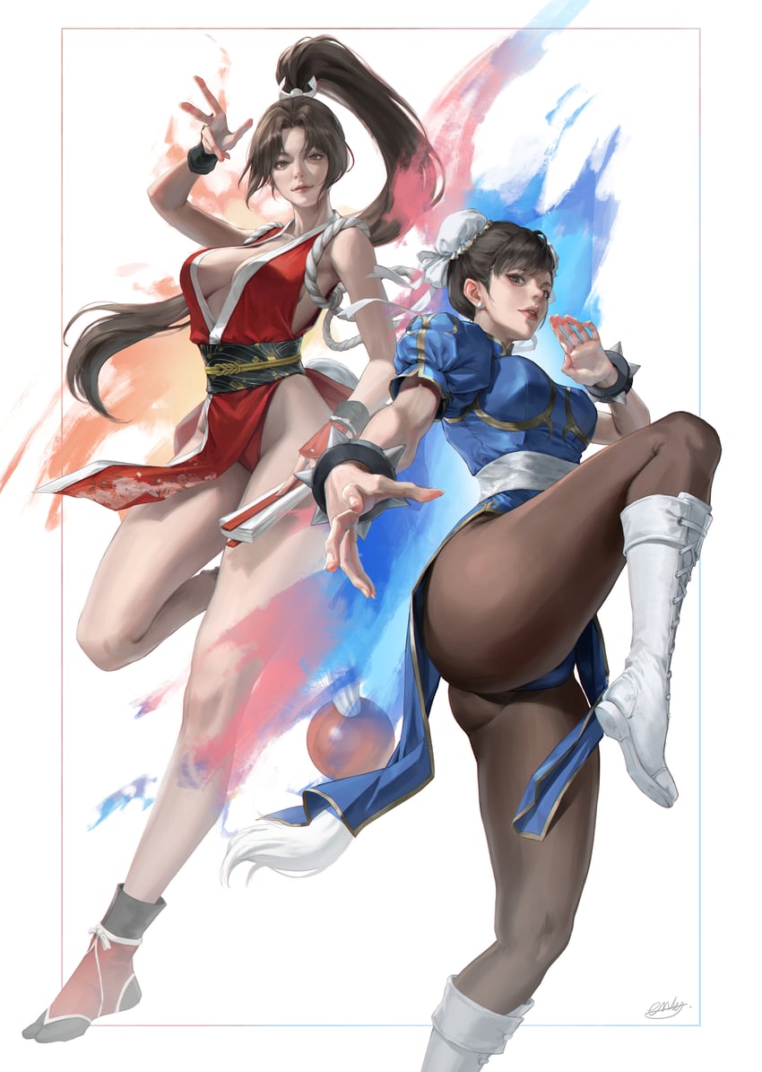 chun-li and shiranui mai (street fighter and 3 more) drawn by aendi_en_d_endei