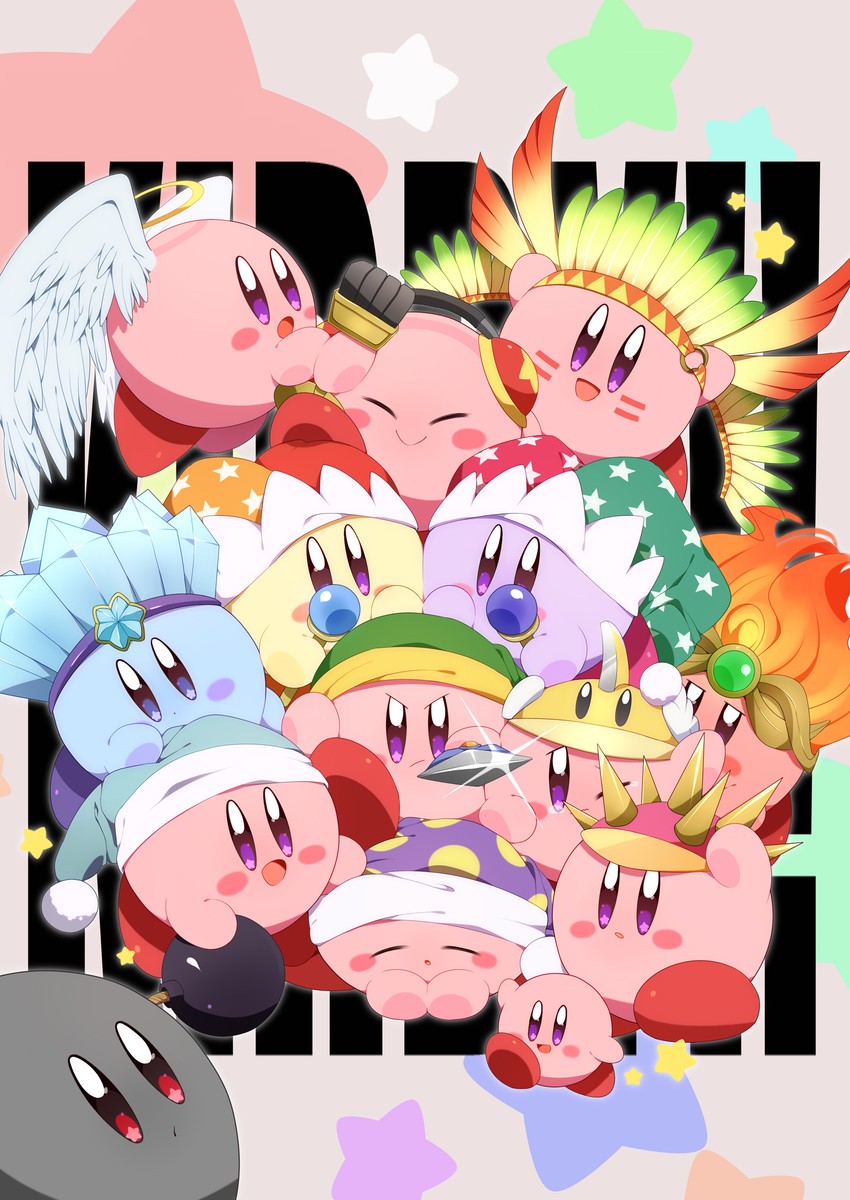 kirby, sword kirby, shadow kirby, sleep kirby, ice kirby, and 10 more (kirby) drawn by ponto1588
