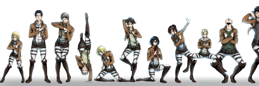 mikasa ackerman, eren yeager, krista lenz, reiner braun, armin arlert, and 6 more (shingeki no kyojin) drawn by marichi