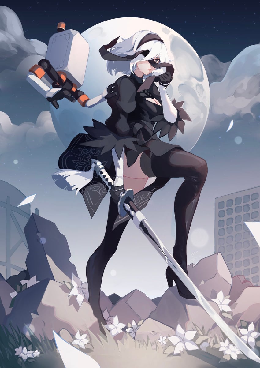 2b and pod (nier and 1 more) drawn by saiivia