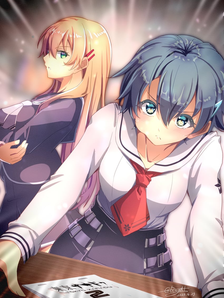 hiiragi asuka and ikushima sora (tokyo xanadu) drawn by tinybiard