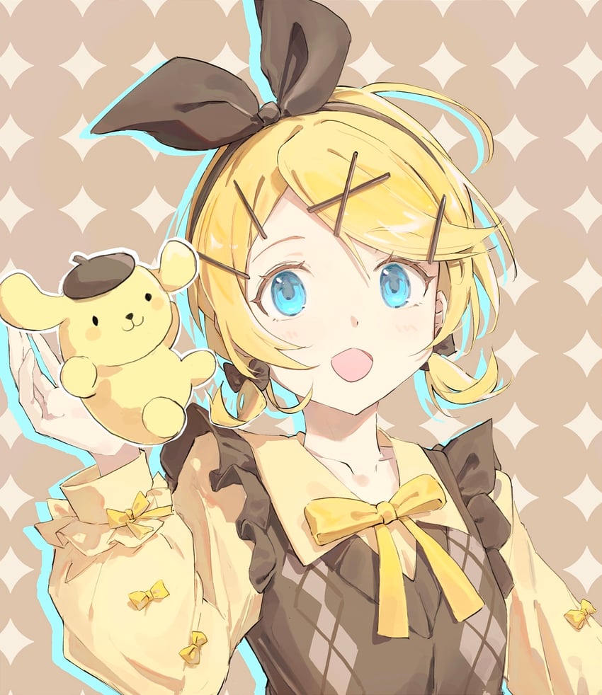 kagamine rin and pompompurin (vocaloid and 1 more) drawn by kafuuchino_(chouti)