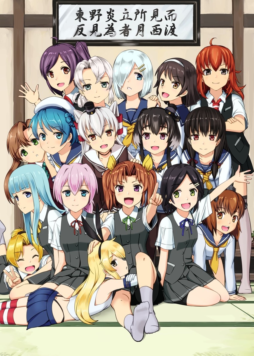 shimakaze, hamakaze, amatsukaze, yukikaze, shiranui, and 12 more (kantai collection) drawn by monsuu_(hoffman)