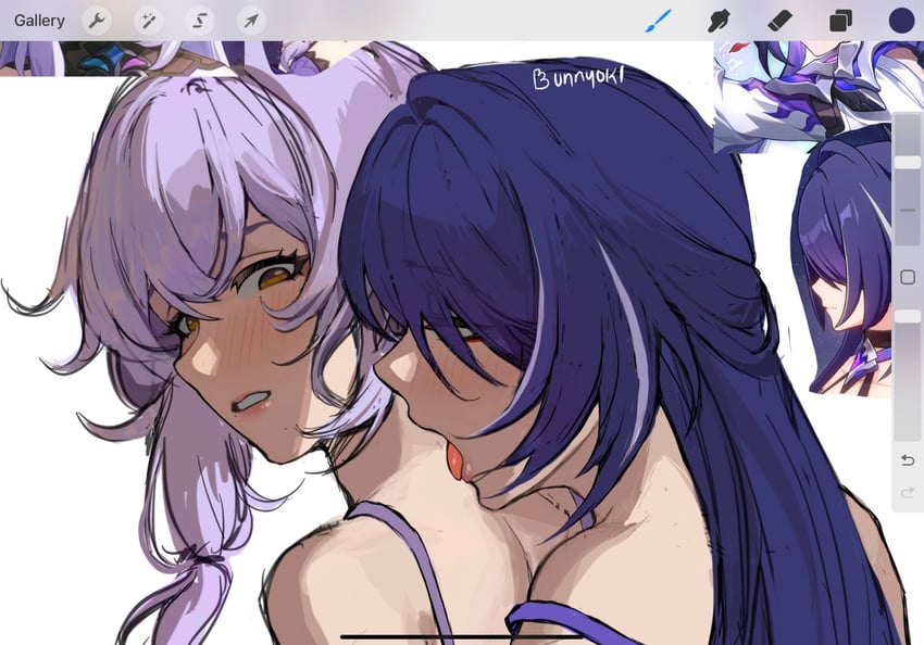 acheron and black swan (honkai and 1 more) drawn by bunnyoki
