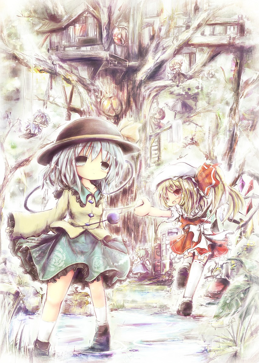 flandre scarlet, komeiji koishi, cirno, rumia, daiyousei, and 1 more (touhou) drawn by kouba