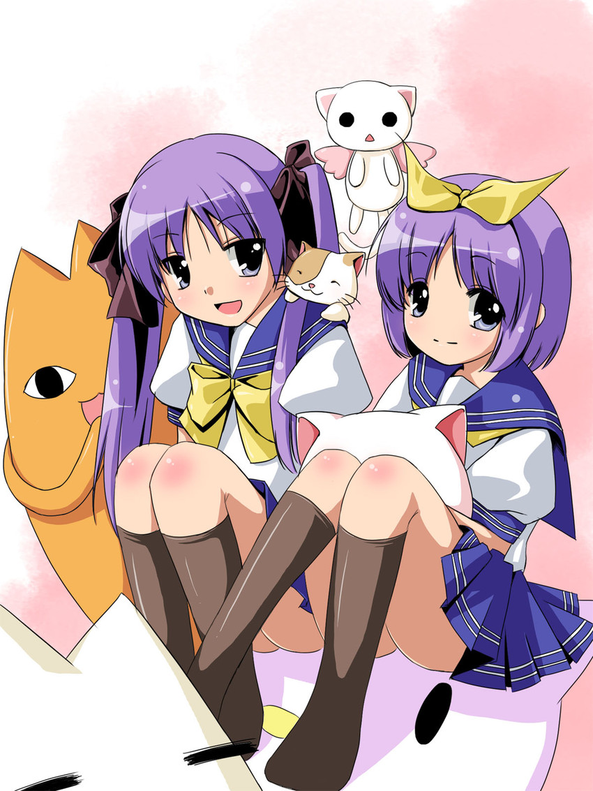 hiiragi kagami, hiiragi tsukasa, mihama chiyo's father, shamisen, and oboro (suzumiya haruhi no yuuutsu and 5 more) drawn by nekito