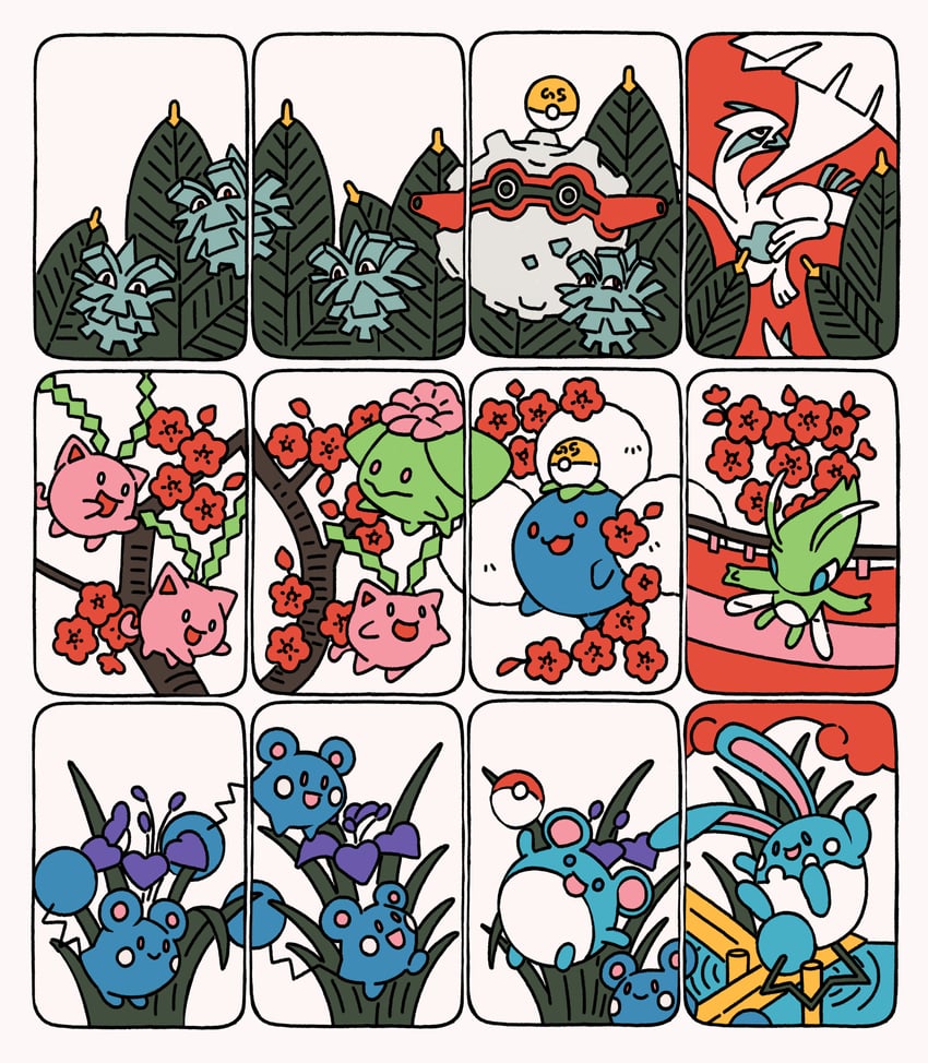 celebi, marill, lugia, hoppip, azumarill, and 4 more (pokemon) drawn by sabling