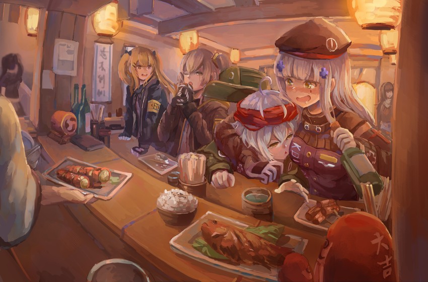 hk416, ump45, ump9, g11, m4a1, and 1 more (girls' frontline) drawn by pugo