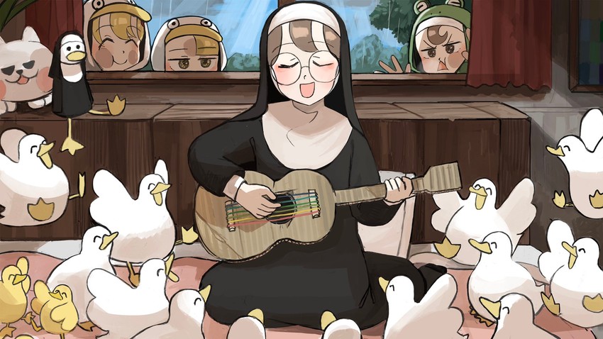 clumsy nun, froggy nun, spicy nun, and glasses nun (little nuns) drawn by diva_(hyxpk)