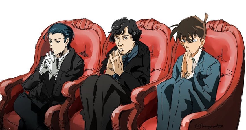 kudou shin'ichi, sherlock holmes, and benedict cumberbatch (fate and 3 more) drawn by imamuu_(imamoon)
