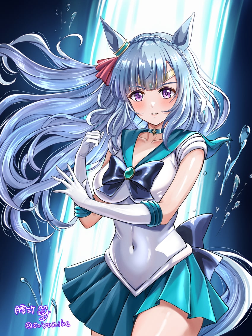 sailor mercury and mejiro ardan (umamusume and 1 more) drawn by tsukiyuki_mike