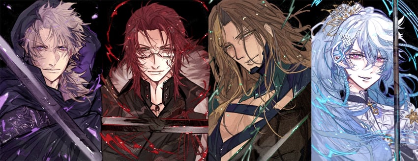 octavio, jurard t rexford, crimzon ruze, and goldbullet (holostars and 1 more) drawn by orenjimaru