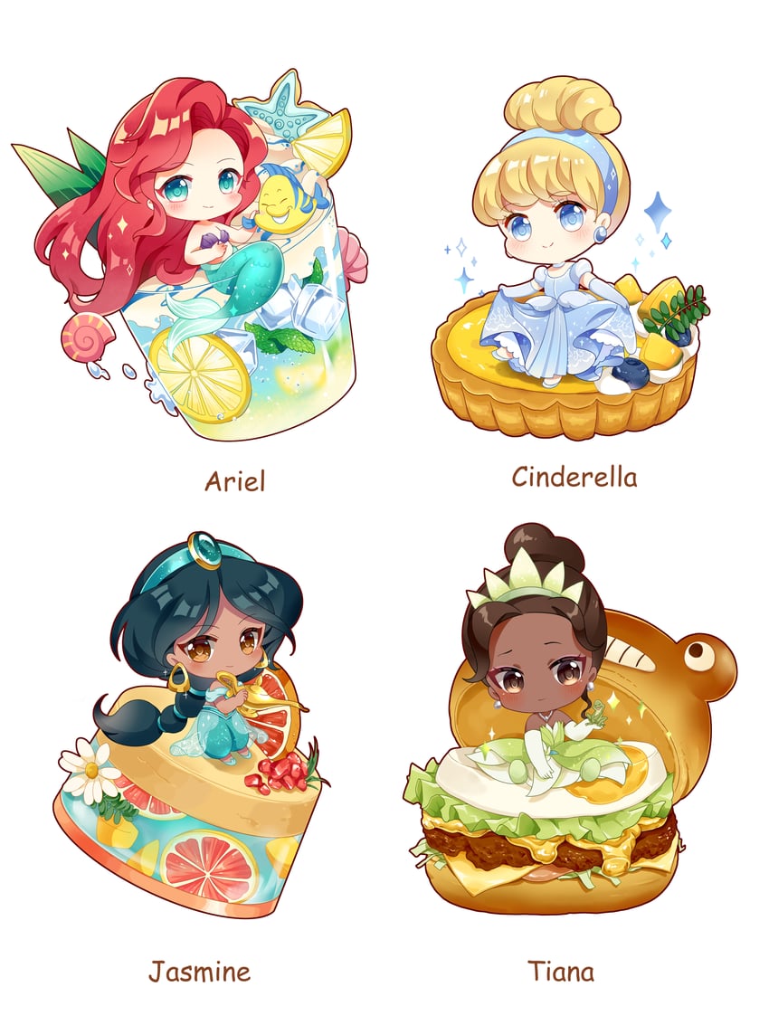 ariel, jasmine, cinderella, and tiana (disney and 5 more) drawn by axiang_seika