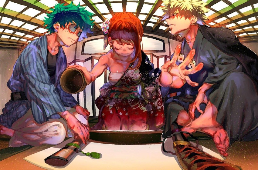 midoriya izuku, bakugou katsuki, and uraraka ochaco (boku no hero academia) drawn by dekucha_kawaii
