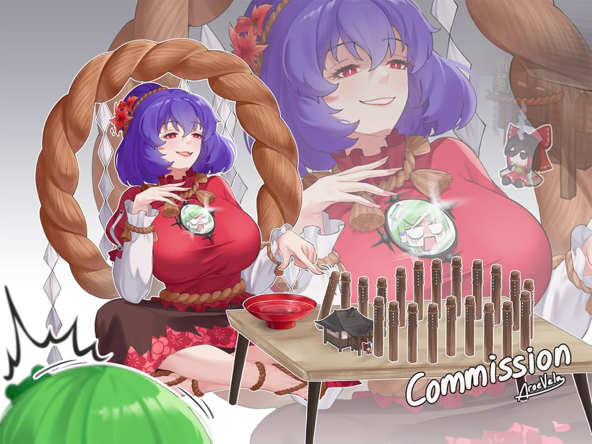 hakurei reimu, kochiya sanae, and yasaka kanako (touhou) drawn by aroevela