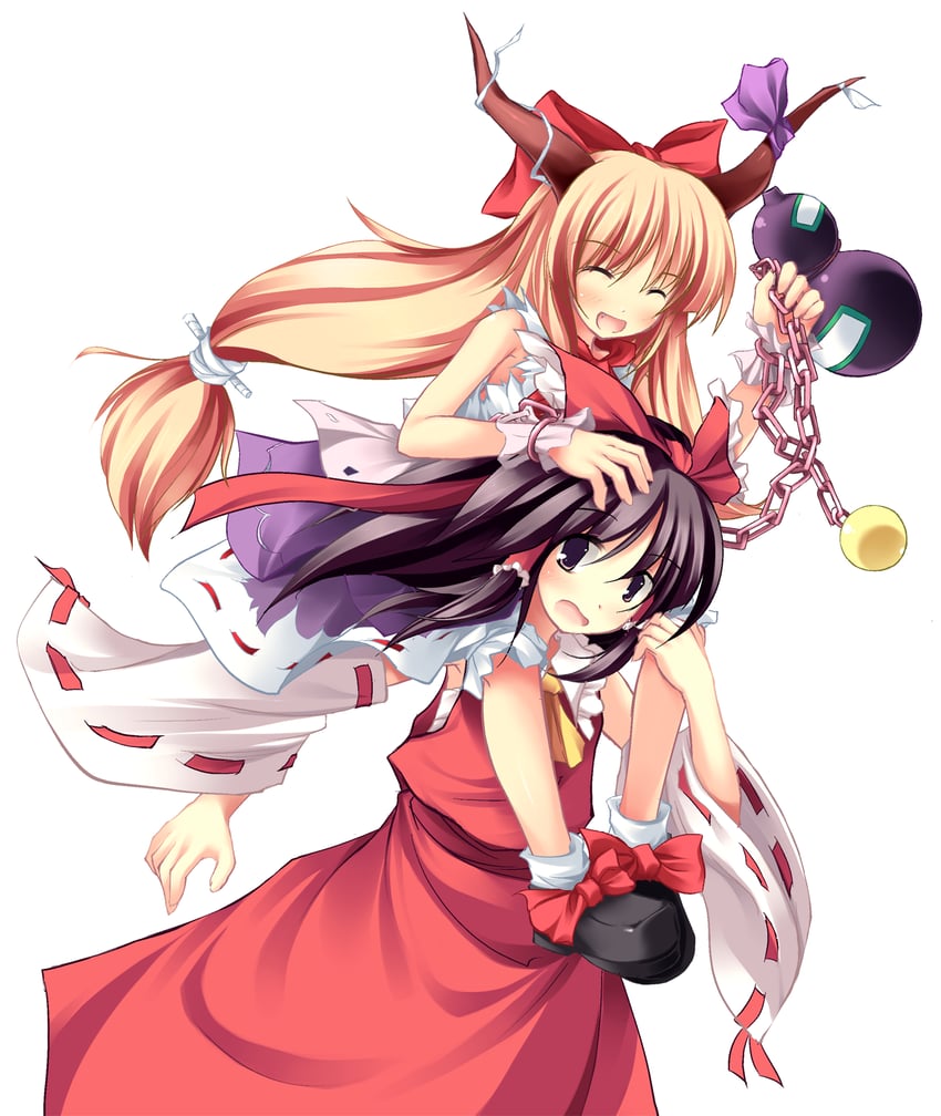 hakurei reimu and ibuki suika (touhou) drawn by tateha_(marvelous_grace)