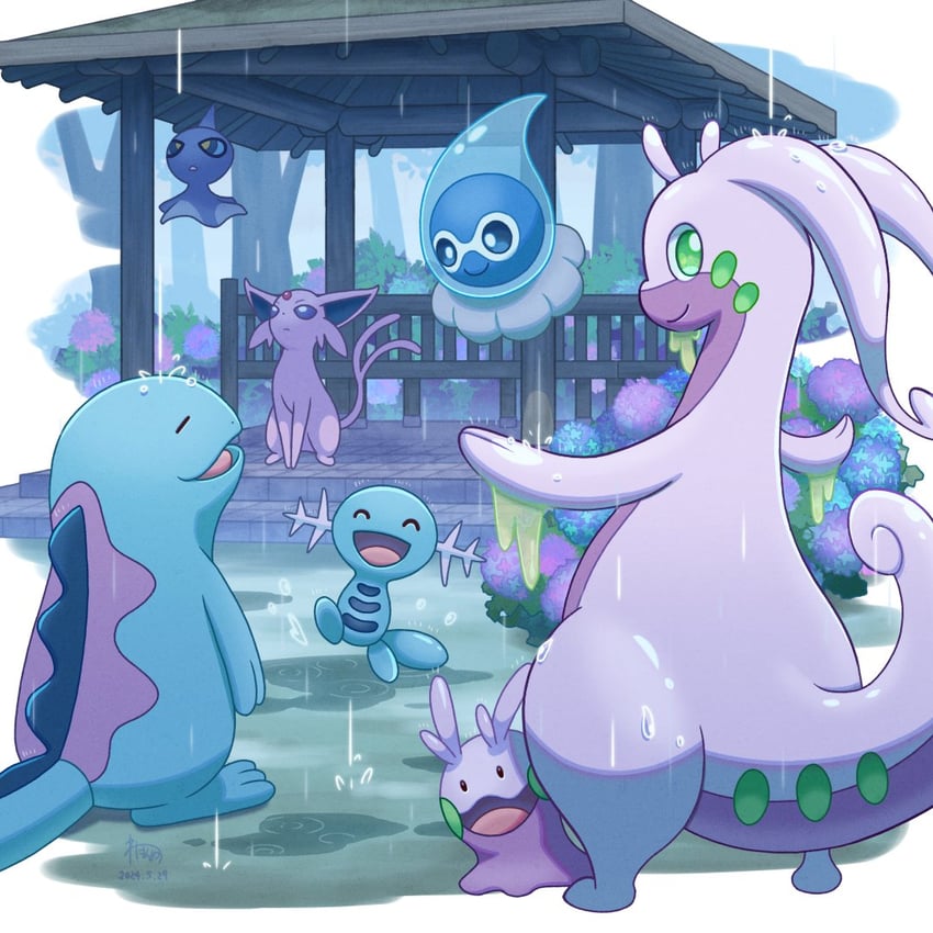 espeon, goomy, wooper, quagsire, goodra, and 2 more (pokemon) drawn by wataame4907
