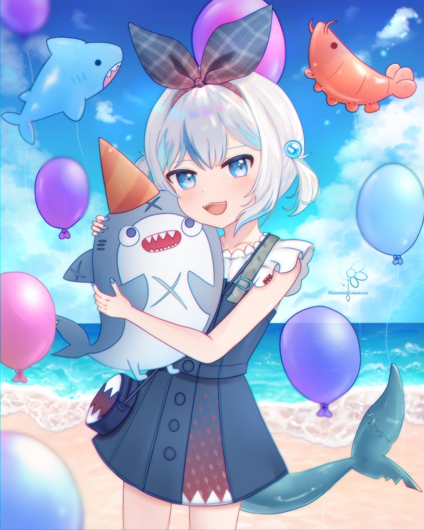 gawr gura and bloop (hololive and 1 more) drawn by minumi_glaucus