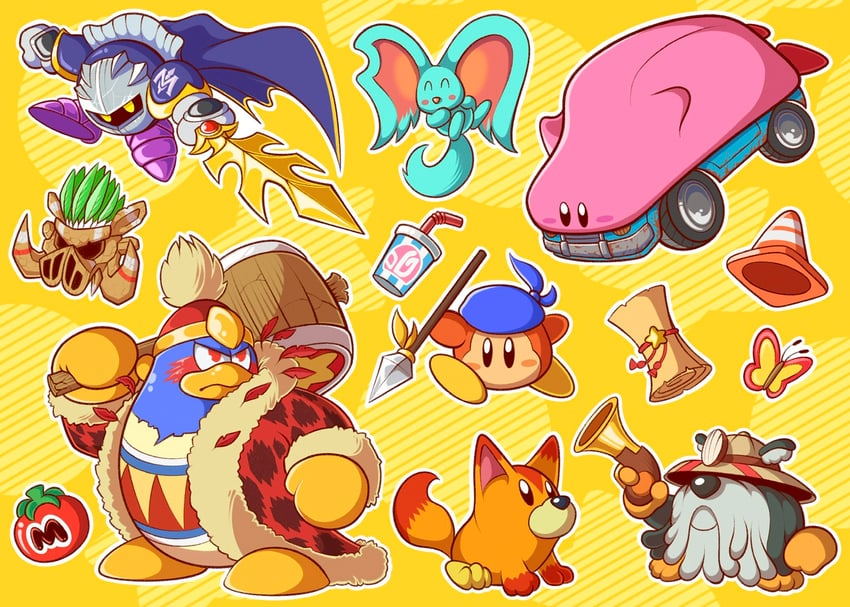 kirby, meta knight, king dedede, bandana waddle dee, elfilin, and 4 more (kirby and 1 more) drawn by seaguns