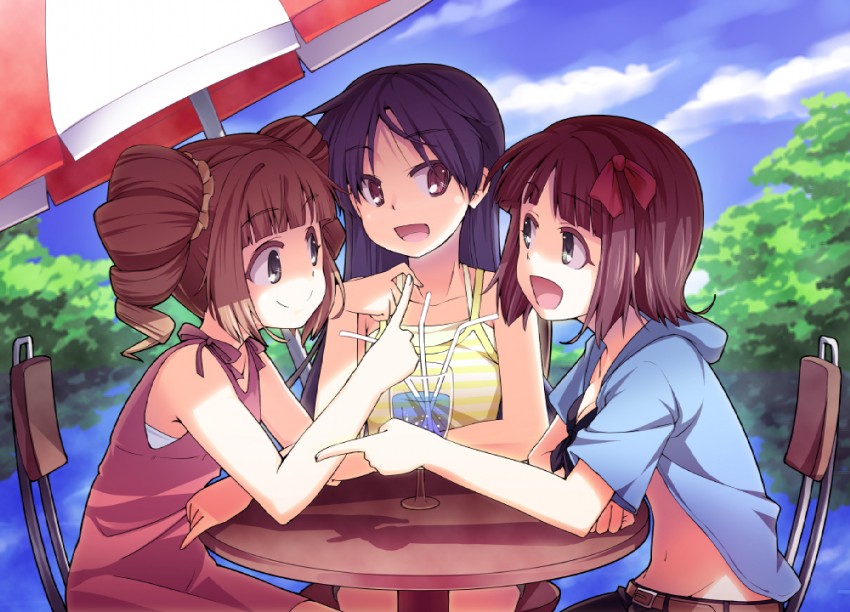 kisaragi chihaya, amami haruka, and takatsuki yayoi (idolmaster and 1 more) drawn by bon_(moegomi)
