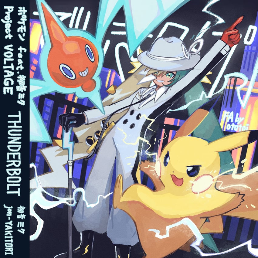 hatsune miku, pikachu, rotom, and electric miku (pokemon and 2 more) drawn by ototoi_(eevees813)