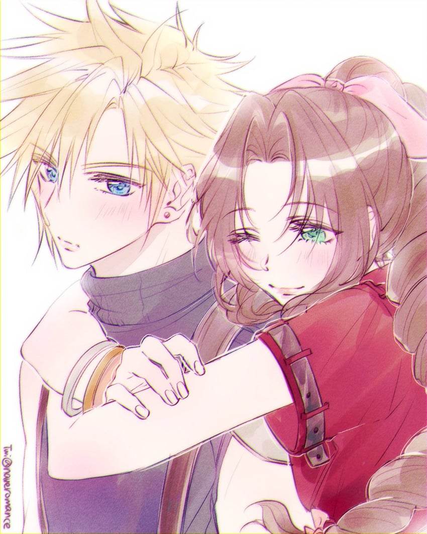 cloud strife and aerith gainsborough (final fantasy and 2 more) drawn by neveromance