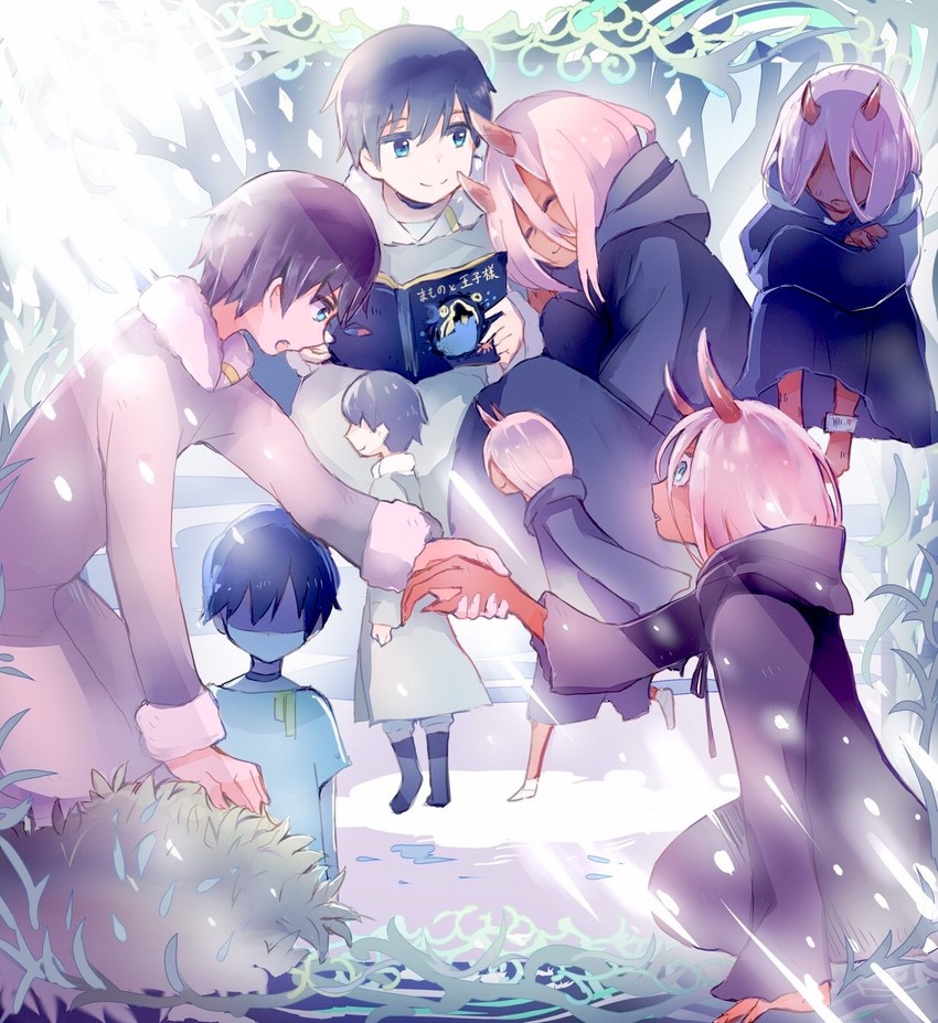 zero two and hiro (darling in the franxx) drawn by rainoa
