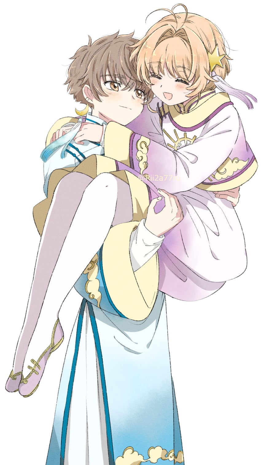 kinomoto sakura and li syaoran (cardcaptor sakura) drawn by rii2a77ru