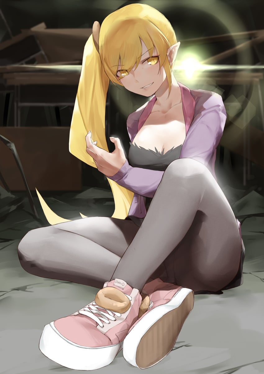 oshino shinobu and kiss-shot acerola-orion heart-under-blade (monogatari and 1 more) drawn by oshino_yeye