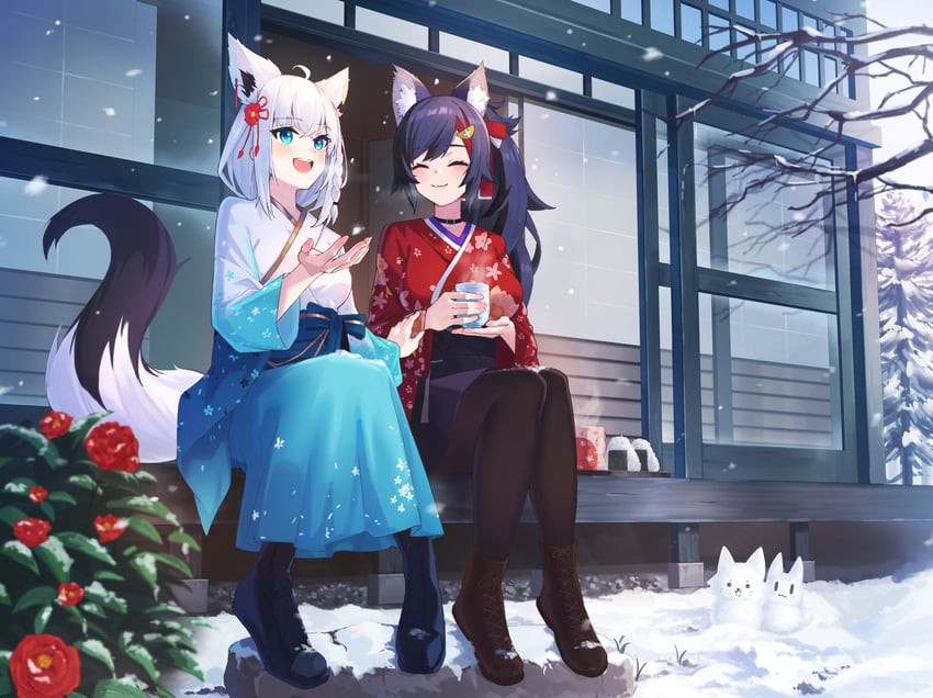 shirakami fubuki, ookami mio, sukonbu, and miofa (hololive) drawn by sty