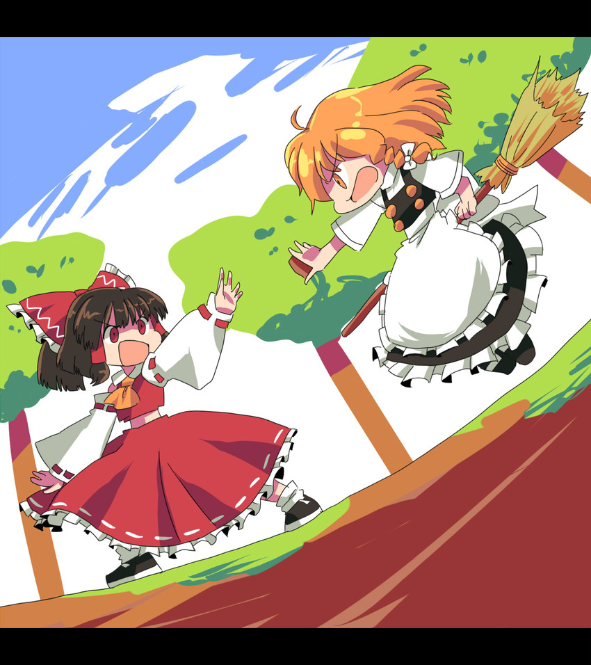 hakurei reimu and kirisame marisa (touhou) drawn by hachi_(8bit_canvas)