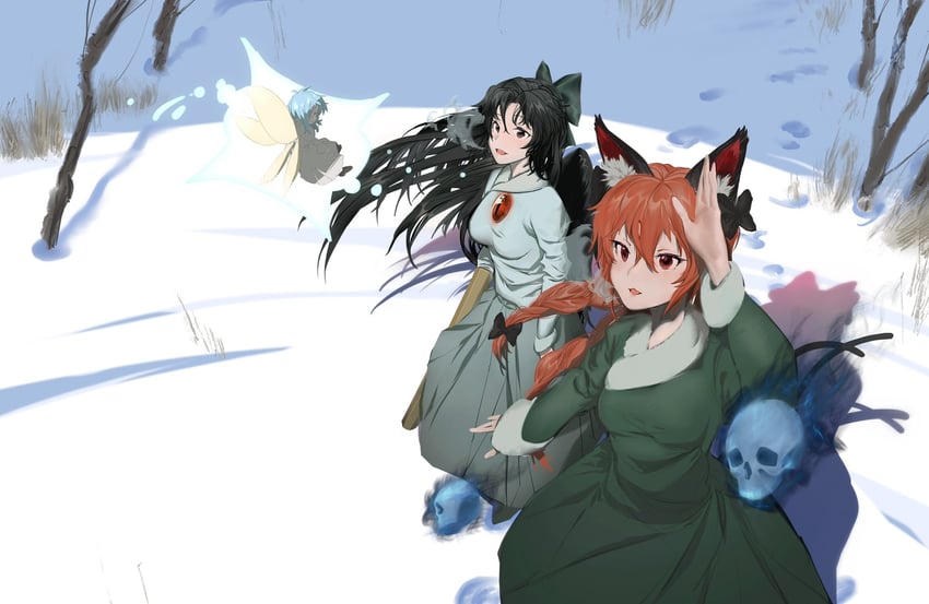 kaenbyou rin, reiuji utsuho, and zombie fairy (touhou) drawn by rin_reycamoy