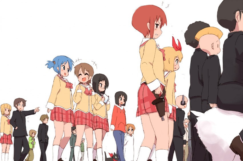shinonome nano, naganohara mio, aioi yuuko, minakami mai, professor shinonome, and 13 more (nichijou) drawn by sora_to_umi