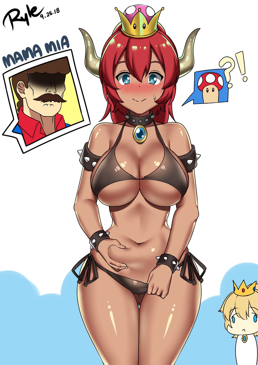 princess peach, mario, and bowsette (mario and 1 more) drawn by ryle