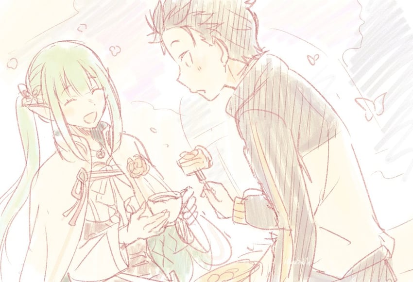 natsuki subaru and shion (re:zero kara hajimeru isekai seikatsu and 1 more) drawn by harusabin