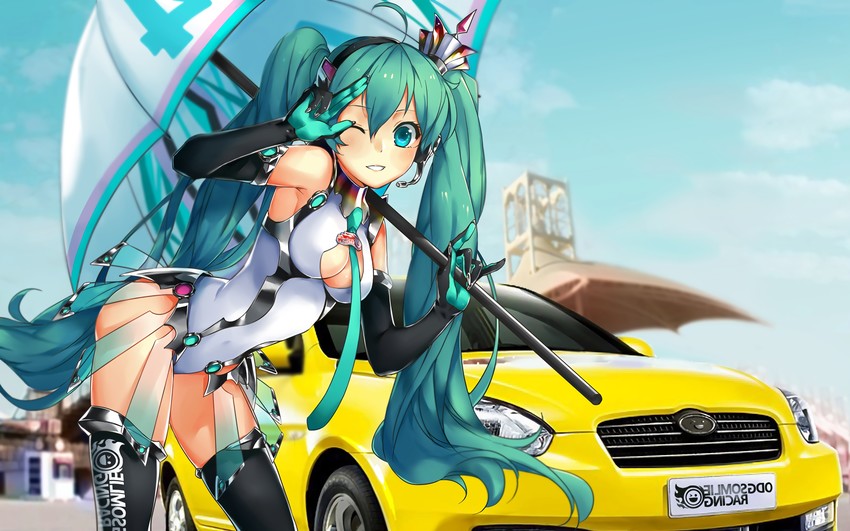 hatsune miku and racing miku (vocaloid and 2 more) drawn by samui_amekemuri and wentirtongmo