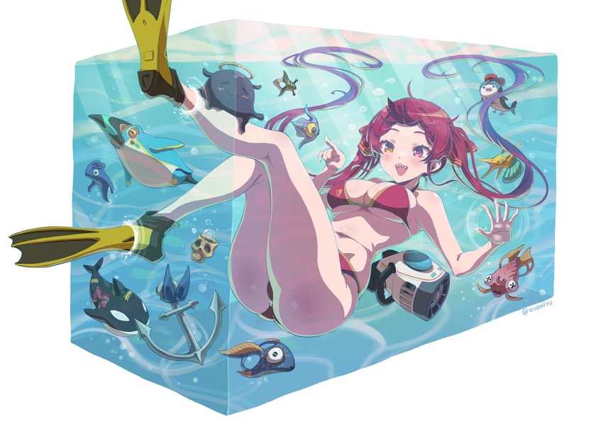 houshou marine, sakamata chloe, takodachi, bloop, dokuro-kun, and 1 more (hololive and 2 more) drawn by vinhnyu