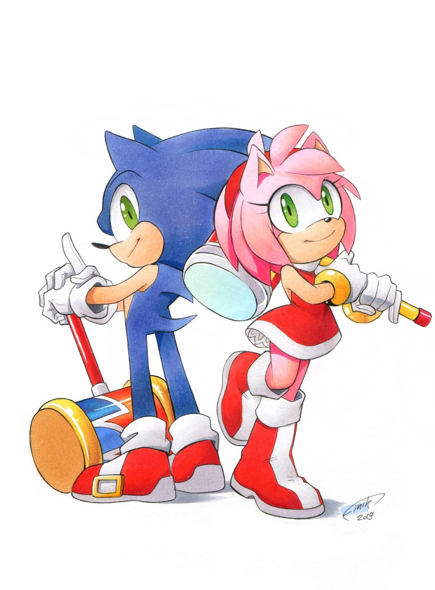 sonic the hedgehog and amy rose (sonic and 2 more) drawn by finik