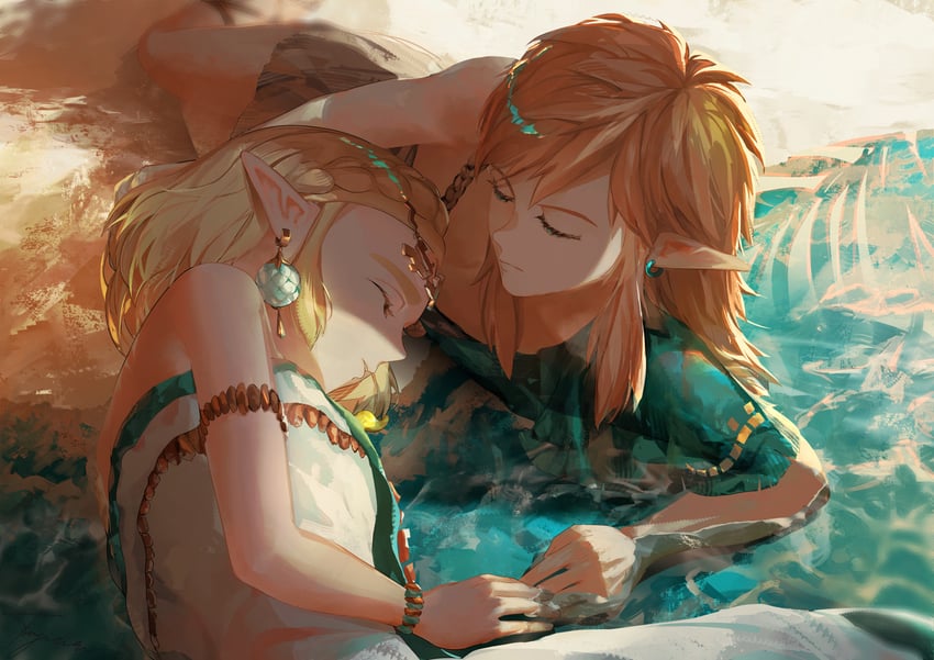 link and princess zelda (the legend of zelda and 1 more) drawn by tsujieiri