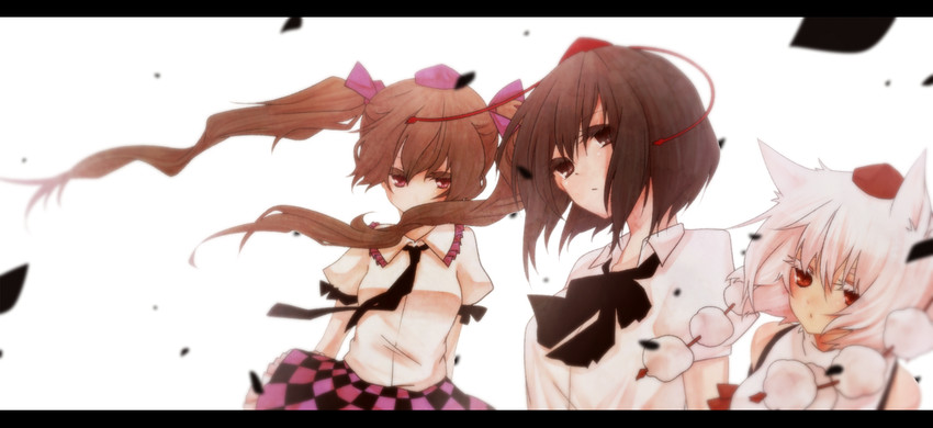 shameimaru aya, inubashiri momiji, and himekaidou hatate (touhou) drawn by ice_(aitsugai)