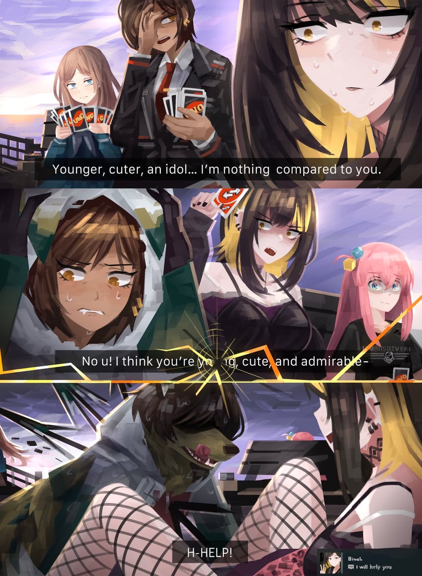 gotoh hitori, nagasaki soyo, outis, ikaruga luca, and binah (idolmaster and 9 more) drawn by rahthelathe