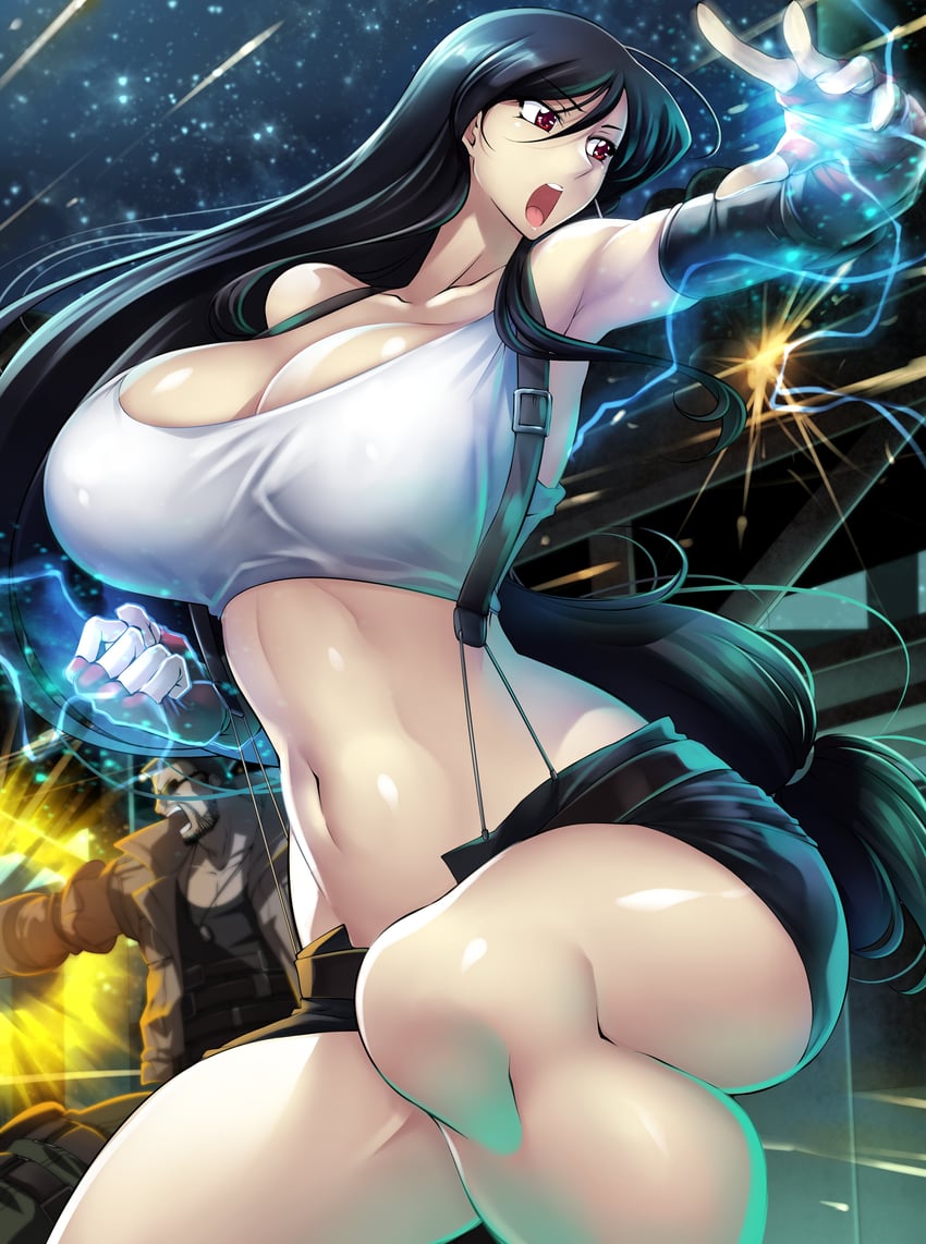 tifa lockhart and barret wallace (final fantasy and 1 more) drawn by haganef