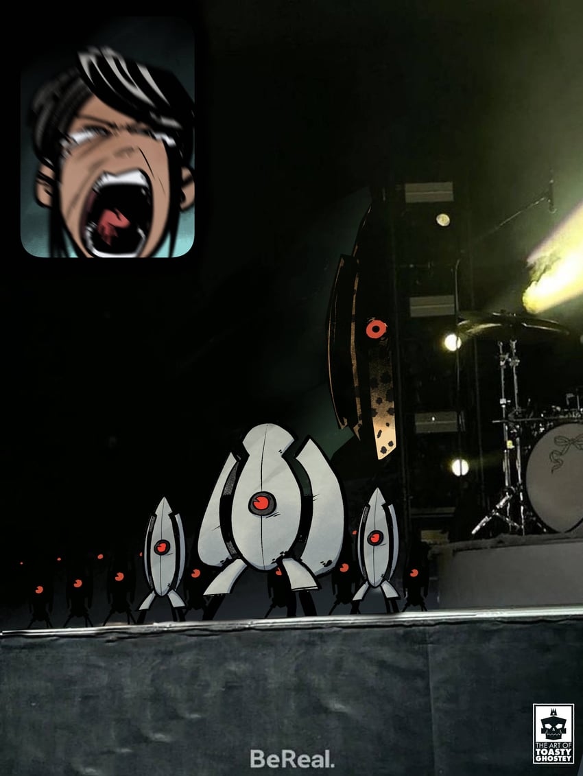 chell, sentry turret, and animal king turret (portal and 2 more) drawn by toastyghostey