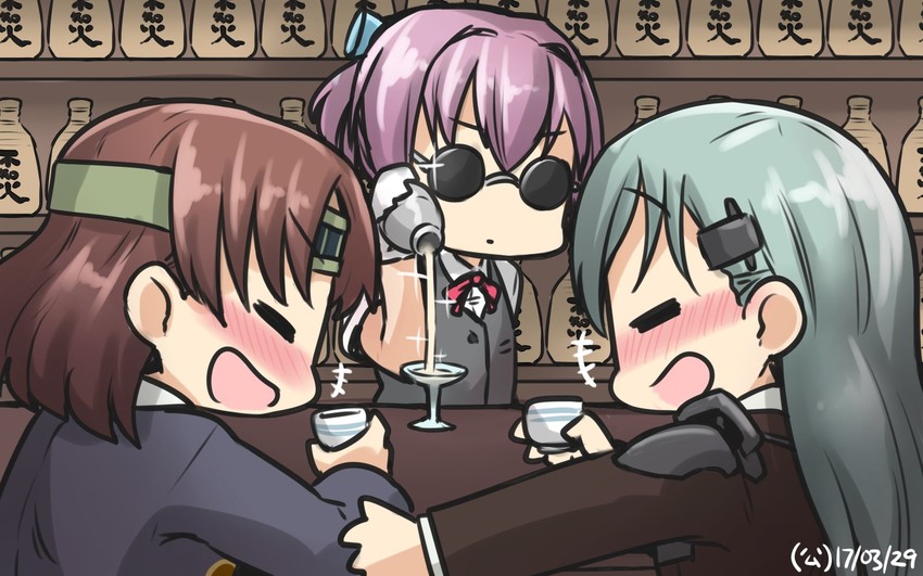 suzuya, shiranui, and chiyoda (kantai collection) drawn by hamu_koutarou