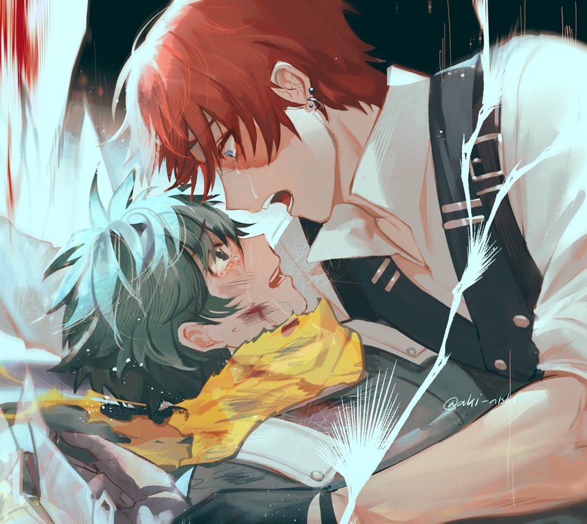 midoriya izuku and todoroki shoto (boku no hero academia) drawn by akira_aishi