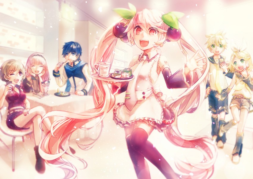 hatsune miku, kagamine rin, kagamine len, megurine luka, kaito, and 2 more (vocaloid) drawn by shizuki_(megane2339)