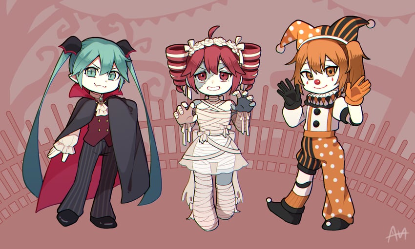 hatsune miku, kasane teto, and adachi rei (vocaloid and 2 more) drawn by sato_(r017xts117)