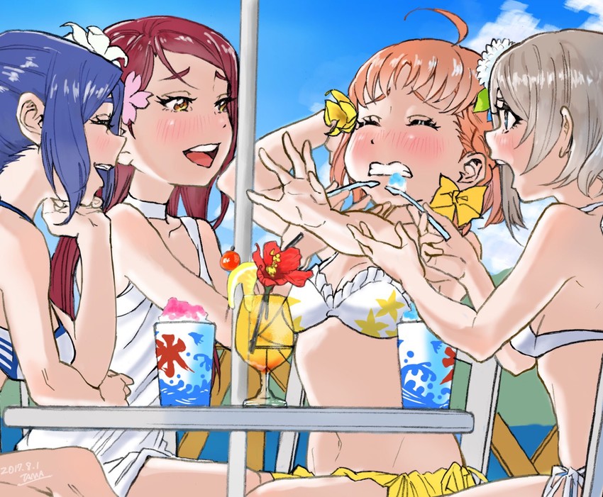 watanabe you, sakurauchi riko, takami chika, and matsuura kanan (love live! and 1 more) drawn by komesodo
