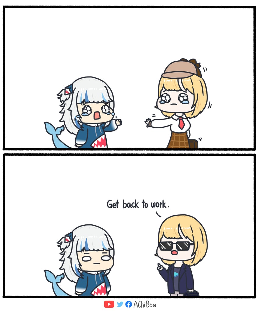 gawr gura and watson amelia (hololive and 1 more) drawn by achibow